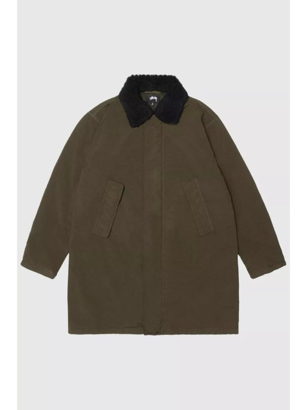 Stussy Long Insulated Nylon Coat in Olive Green Large